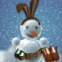 Un muñeco de nieve con orejas de conejo